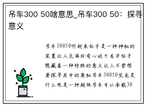 吊车300 50啥意思_吊车300 50：探寻意义