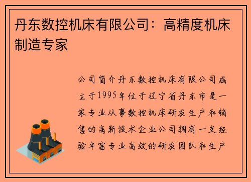 丹东数控机床有限公司：高精度机床制造专家